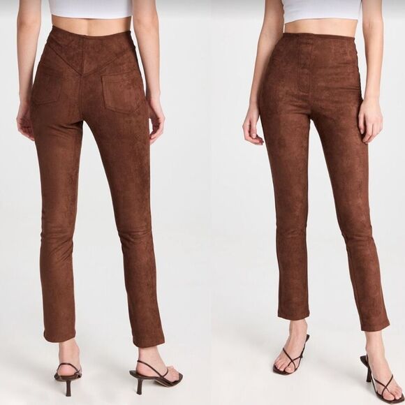 Leset Gaia High Waist Straight Chocolate Brown Faux Suede Pants Size XS - Picture 1 of 9